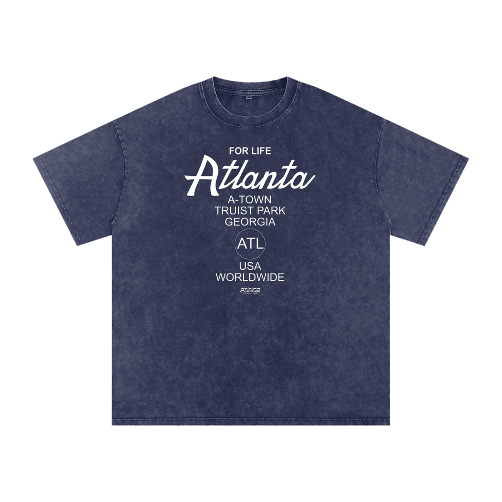 Tour ATL For Life Dark Blue Snow Washed Cotton T-Shirt