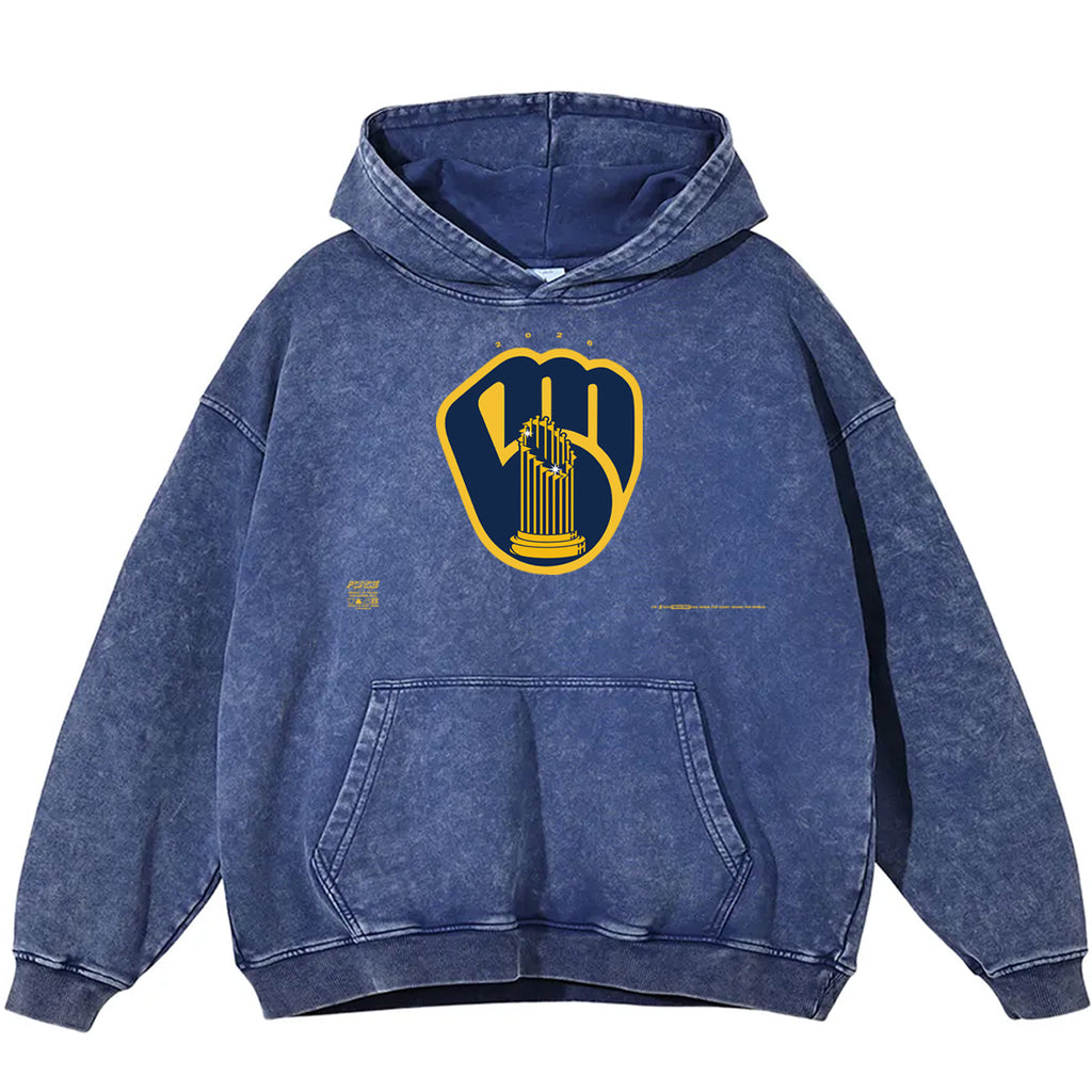 Tour MB Snow Washed Loose Cotton Hoodie Blue