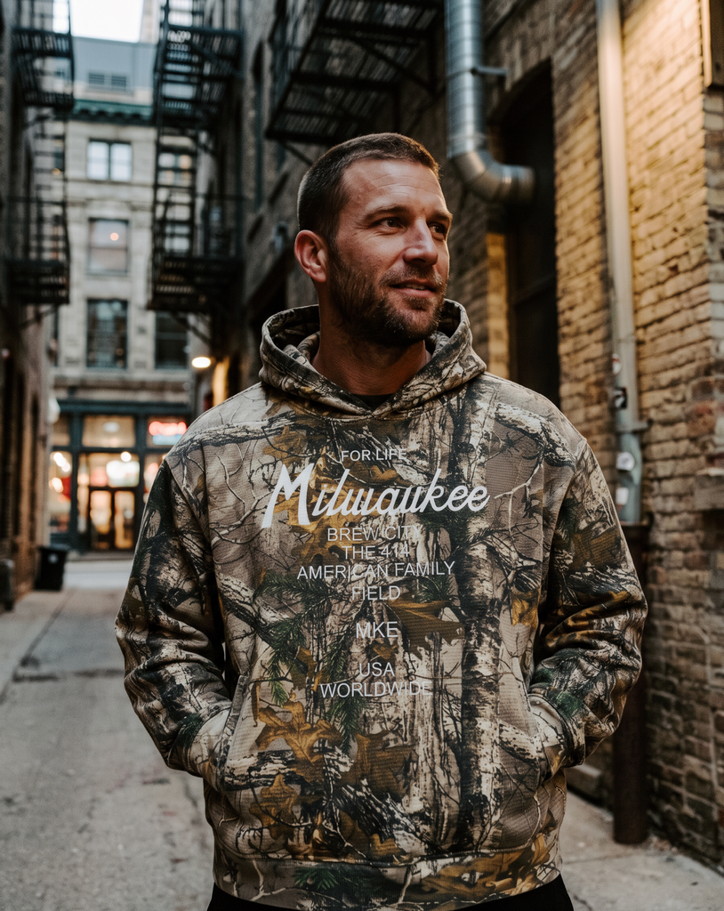 Tour MKE For Life Waffle Tree Camo Boxy Hoodie