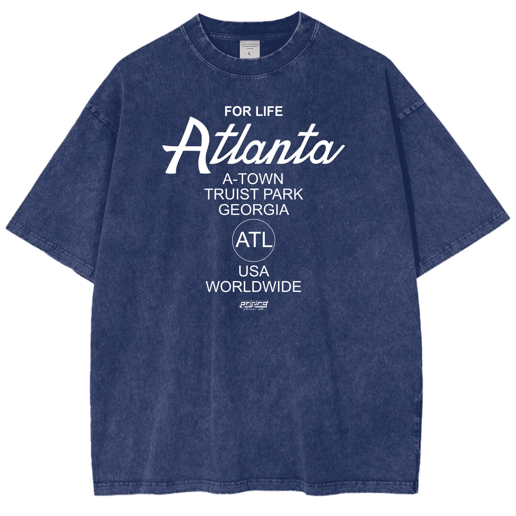 Tour ATL For Life Dark Blue Snow Washed Cotton T-Shirt