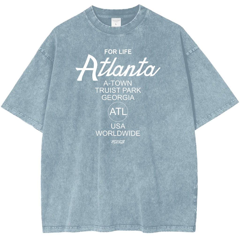 Tour ATL For Life Light Blue Snow Washed Cotton T-Shirt