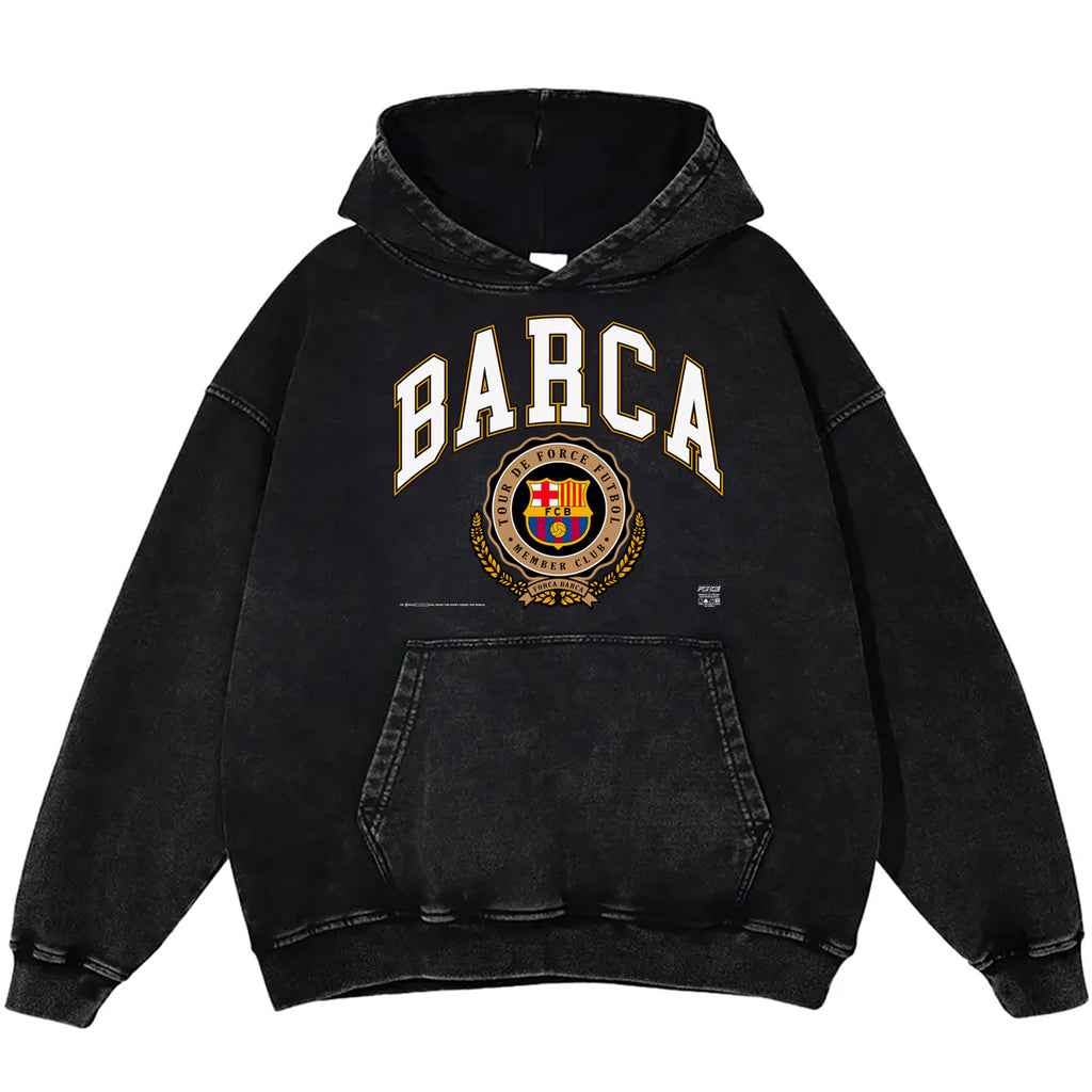 Tour Barca Crest Snow Washed Loose Cotton Hoodie