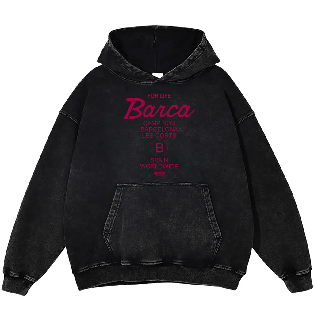 Tour Barca For Life Snow Washed Loose Cotton Hoodie Black