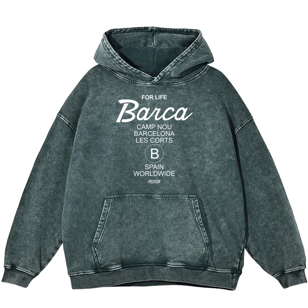Barca For Life Snow Washed Loose Cotton Hoodie Green
