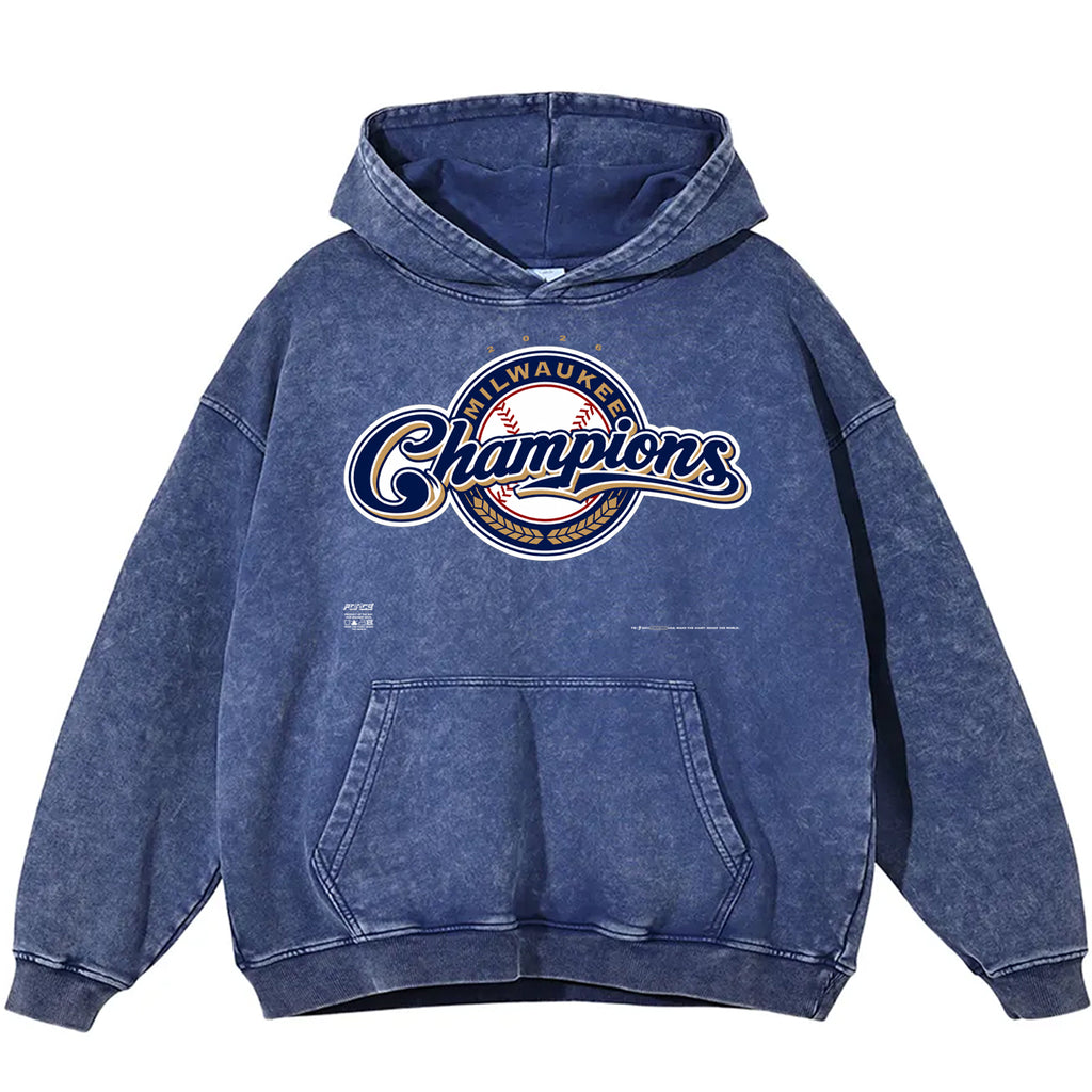 Tour MKE Champs Snow Washed Loose Cotton Hoodie Blue
