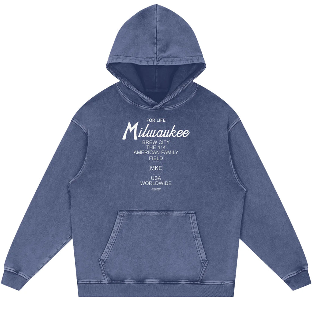 Tour MKE For Life Snow Washed Loose Cotton Hoodie